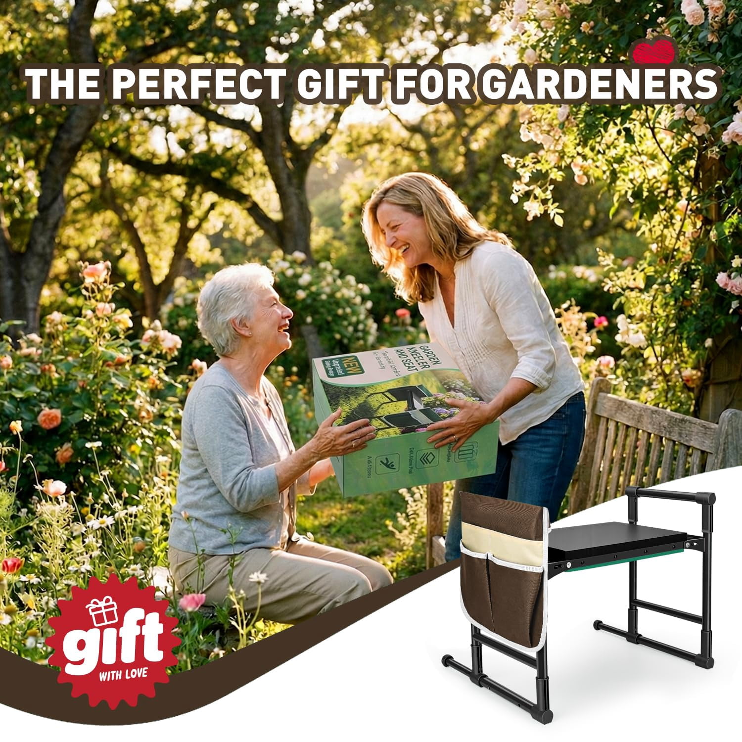 Garden Kneeler and Seat for Seniors – Heavy Duty Anti-Tip Gardening Stool with Widened Thick Soft Kneeling Pad, Foldable Garden Bench with Sturdy Handles, Gardening Gifts for Women Men Mom (Green)