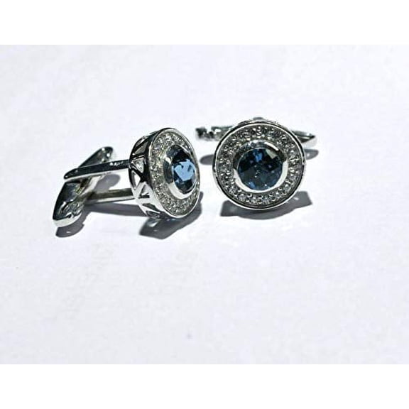 Sterling Silver London Blue Topaz Cufflinks Groomsmen Cufflinks London Topaz Wedding Cufflinks 6 mm Round London Topaz Engagement Cufflinks