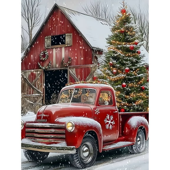 CSZPPQAF 5D Christmas DIY Diamond Art Kits for Adults Beginner,Truck Diamond Dots Gem Art,Home Wall Decor 13.8x13.8inches.