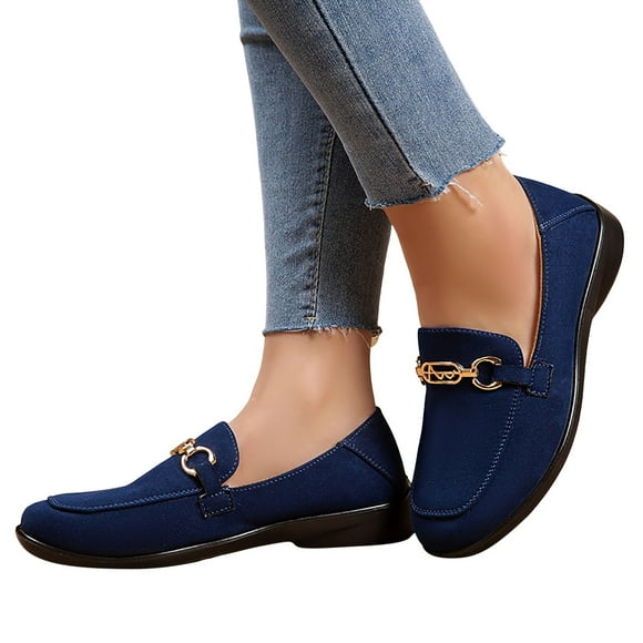 Womens Slip on Penny Loafers Dress Shoes Comfortable Casual Suede Buckle Business Office Work Flats