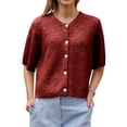 thumbnail image 1 of Gupgi Women Knitted Cardigan Short Sleeve Button Down Knit Crop Tops Solid Color Open Front Sweater, 1 of 4