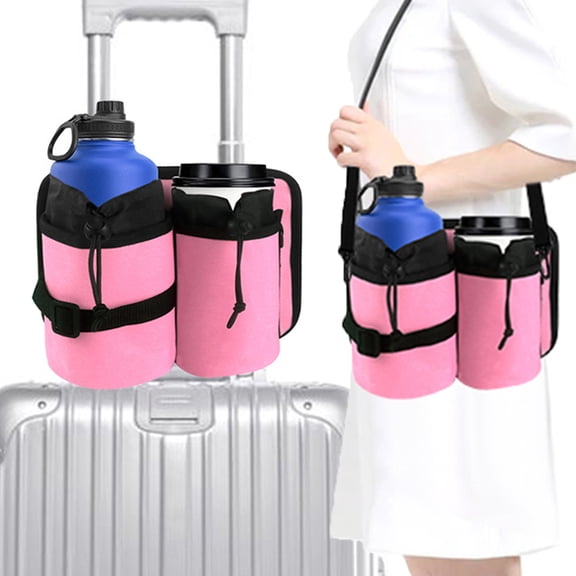 Travelwant Luggage Cup Holder Travel Bag with Shoulder Strap, Thermal Insulation and Zipper Pocket, Fits on Suitcase Handles - Hold Two Bottles, Travel Accessories for Airplane