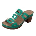 thumbnail image 5 of Rokment Womens Graphic Dress Slides Sandals 2026 Summer Fashion Metallic Leather Open Toe Orthopedic Arch Support Chunky Block Slip on High Heels Green Size 6.5, 5 of 6