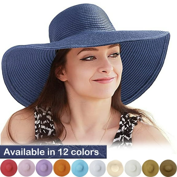 Women Wide Brim Sun Hat UPF50 Straw Summer Hat Floppy Beach Hat Roll-Up
