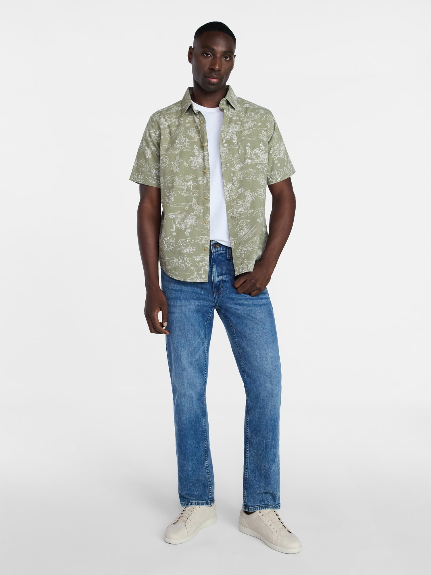 George Men's & Big Men's Modern Fit Poplin Button Up Shirt with Short Sleeves, Sizes XS-5XL