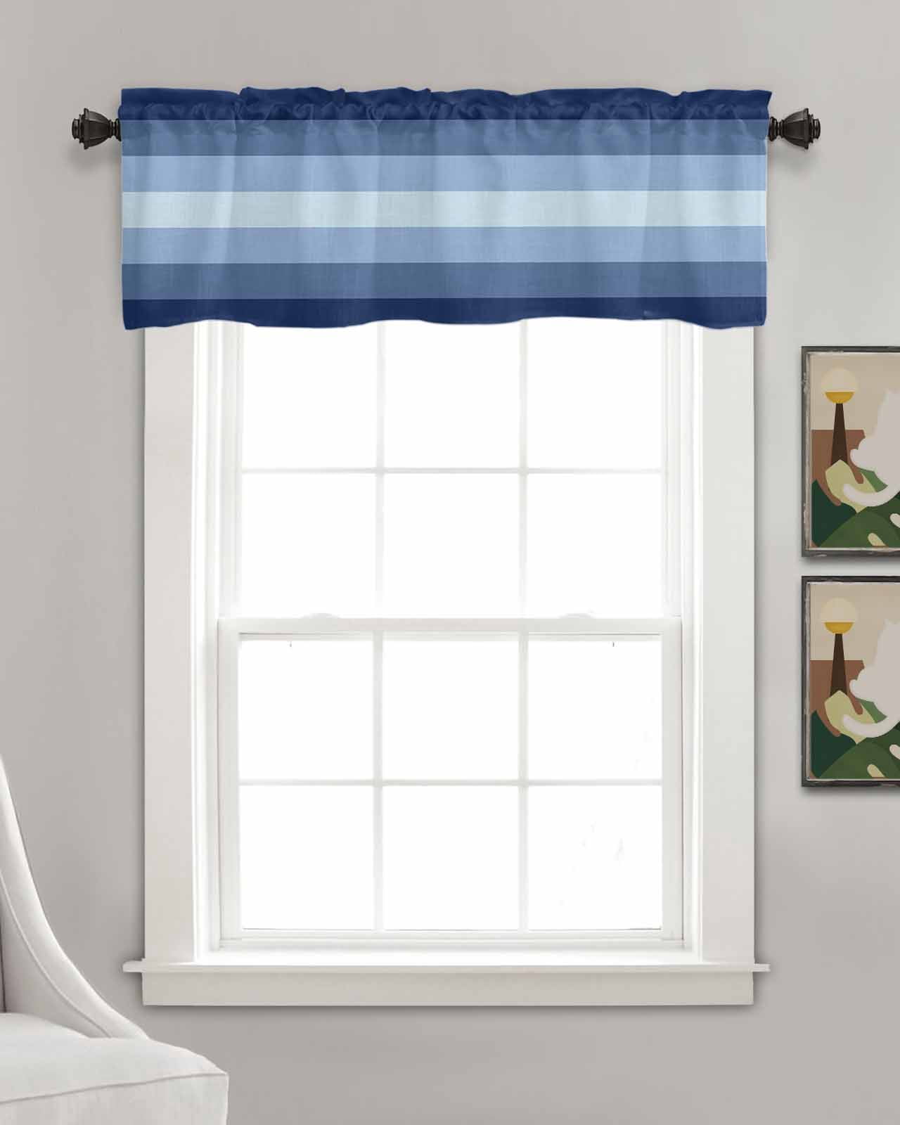 Navy Blue Ombre Linen Curtain Valance for Bedroom/Bathroom/Kitchen/Office/Living/Dining Room Window,Gradient Navy Blue Woods Farmhouse Rod Pocket Topper Decorative Cafe Drapes Panel 60"x18"