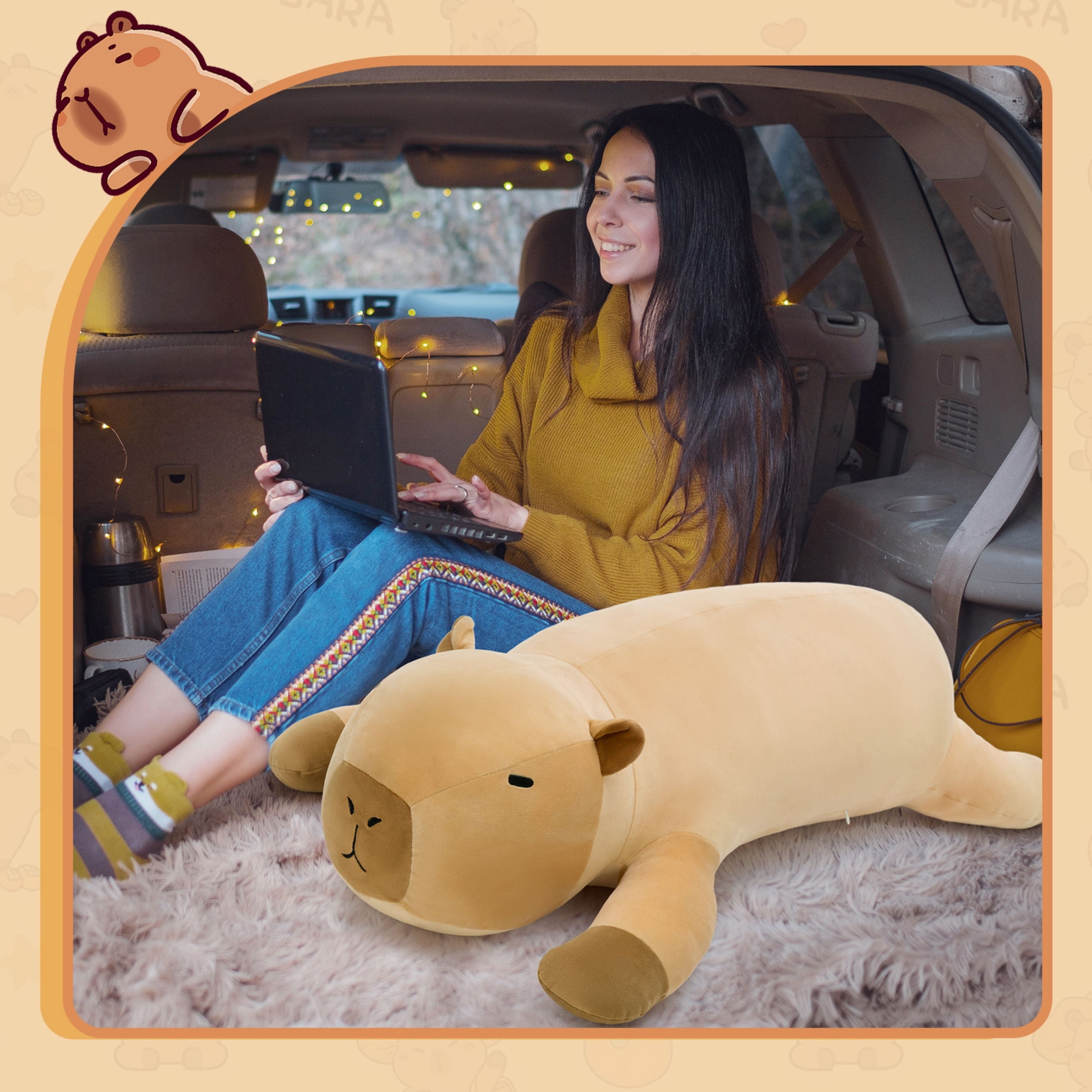 Tezituor 43.3'' Capybara Stuffed Animal Giant Capybara Body Pillow Toy