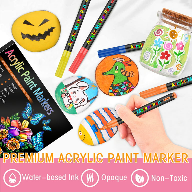 Acrylic Paint Pens Paint Markers Set of 18: Fine Point for Rock Painting  Glass Wood Ceramic Fabric Metal Canvas Easter Eggs Pumpkin Kit, Drawing Art