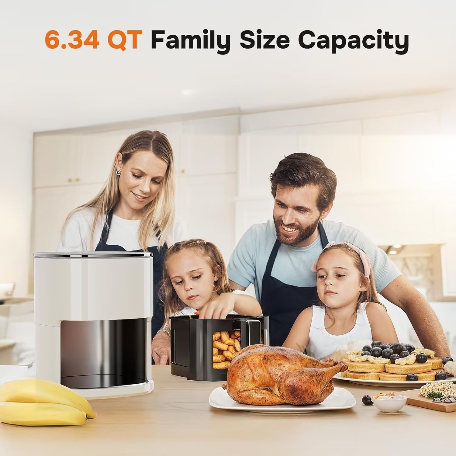 QUIOCOZY 12-in-1 Digital Air Fryer, 6.3 Qt Large Capacity, Viewing Window, Nonstick Dishwasher-Safe Basket, 1700W, Beige