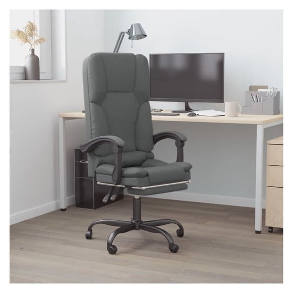Massage Reclining Office Chair - Dark Gray Fabric - Ergonomic Desk Chair with Adjustable Height & Footrest - Modern Home Office Chair