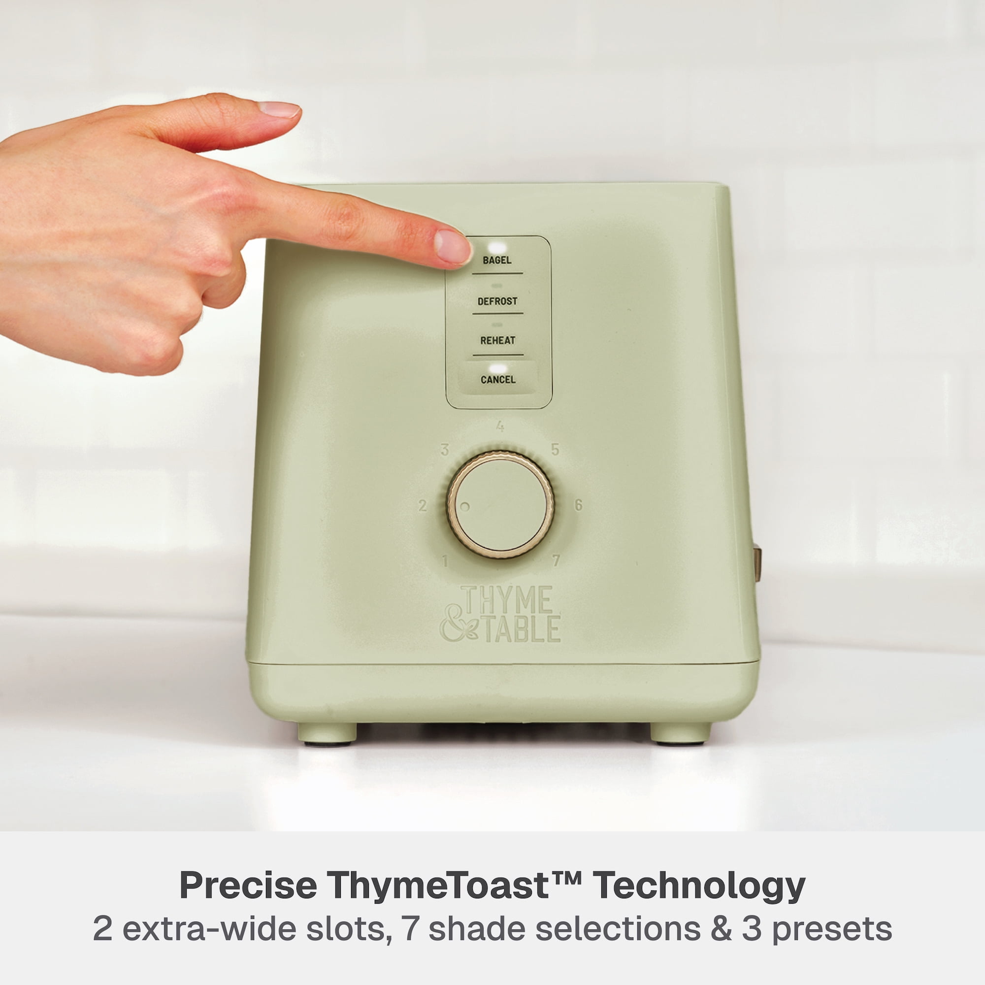 Thyme & Table 2-Slice Toaster, Extra-Wide Slots with Removable Crumb Tray, Eucalyptus Green