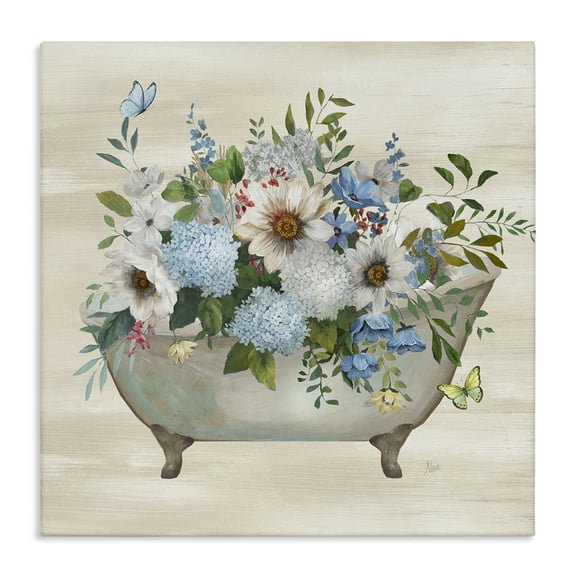 Stupell Industries Floral Bouquet Bathtub Typography Painting Gallery Wrapped Canvas Art Print Wall Art, 17 x 17