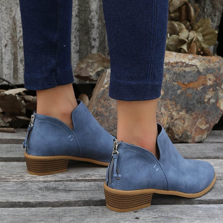 Modisza Ankle Boots for Women Casual Cut Out Slip on Western Booties Low Stacked Heel Dress Work Shoes Blue 6.5 - Walmart.com Modisza Ankle Boots for Women Casual Cut Out Slip on Western Booties Low Stacked Heel Dress Work Shoes Blue 6.5 - Walmart.com