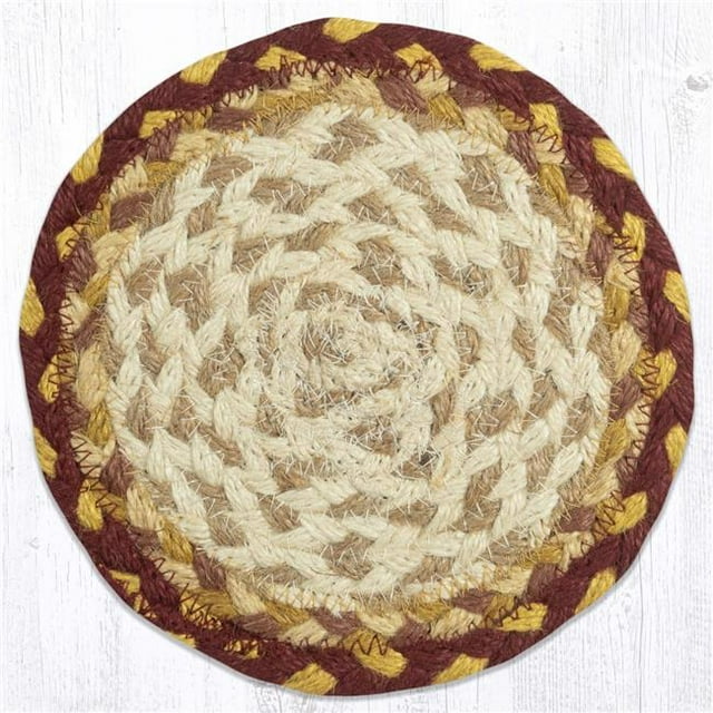 52-LC357 Capitol Dessous de Verre Rond en Jute 7 x 7 Po, Bordeaux, Gris & Crème - Grand