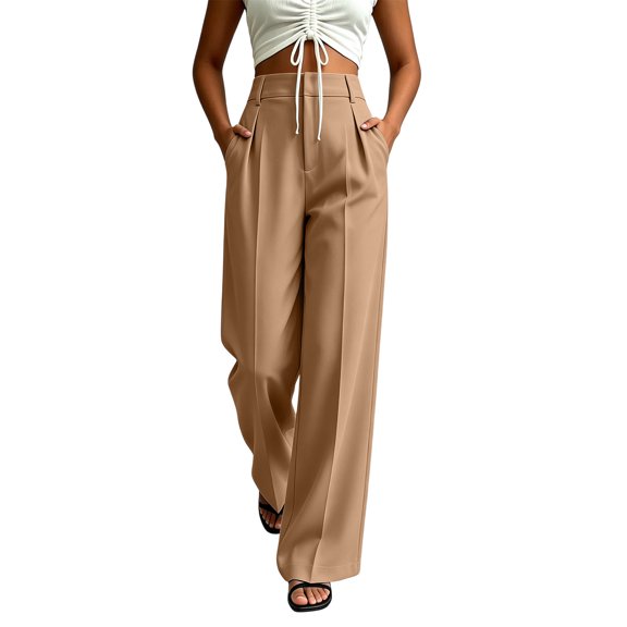 CQONEPT Dress Pans for Women Fashion Business Casual High Wasit Pant with Pockets Office Slacks Fall Trouser Orange XL