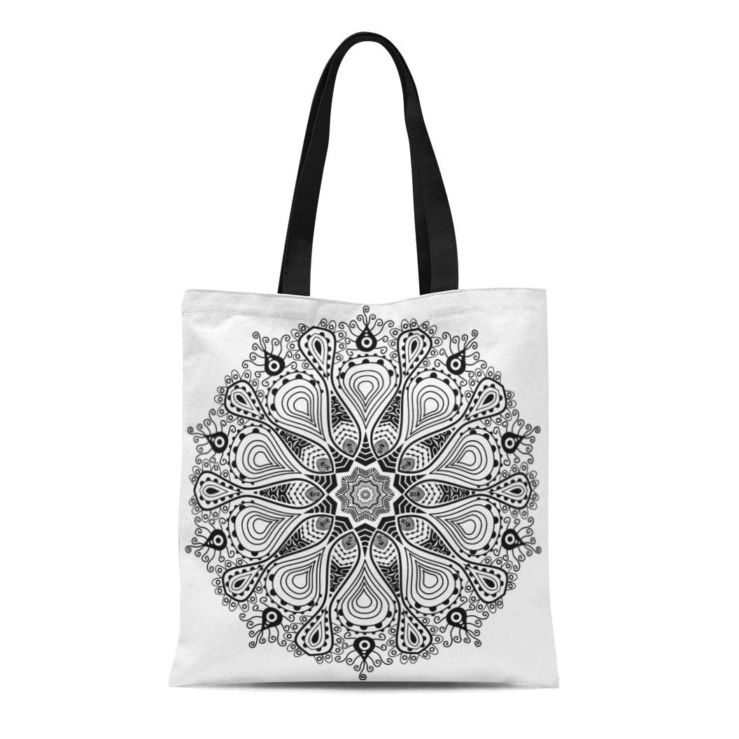 JSDART Canvas Tote Bag Mandala Black Floral Circle Geometric Lace Ornate Reusable Handbag Shoulder Grocery Shopping Bags Walmart