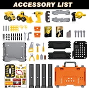 Kids Tool Bench with Construction Vehicle, Realistic Toy Tools Sets with Wrenches, Screwdrivers, Gear Table and Storage, Toddler Tool Bench Learning Gift for Boys Age 2 3 4 5