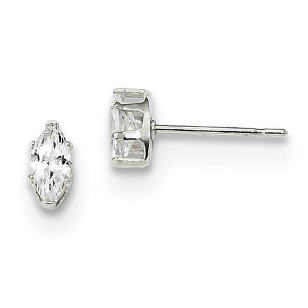 Cubic Zirconia Marquise Stud - 925 Sterling Silver Snap Setting Post CZ 6X3 Marquise Stud Earrings