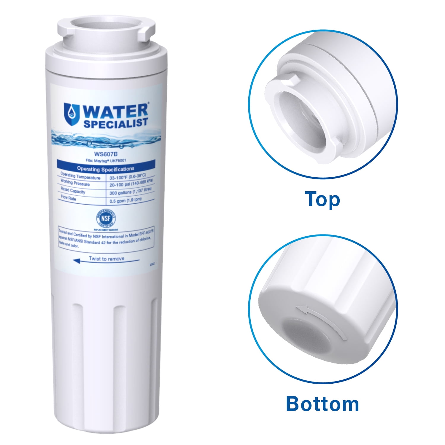 2 Packs Waterspecialist UKF8001 Water Filter, Replacement for EveryDrop Filter 4, Whirlpool 4396395, Wrx735sdbm00, Mfi2570fez Msd2651heb, Krfc300ess01, 469006 (package may vary)