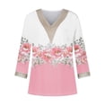thumbnail image 4 of Weiqiqre Summer Fashion Tops for Women Floral Printed Lace V-Neck 3/4 Sleevet Casual T-shirt Blouse, 4 of 5