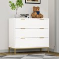 thumbnail image 2 of Eumyviv Commode avec Poignées Dorées Style Mi-Siècle Moderne Commode de Rangement à 3 Tiroirs pour Chambre Salon, Blanc H0074, 2 of 9