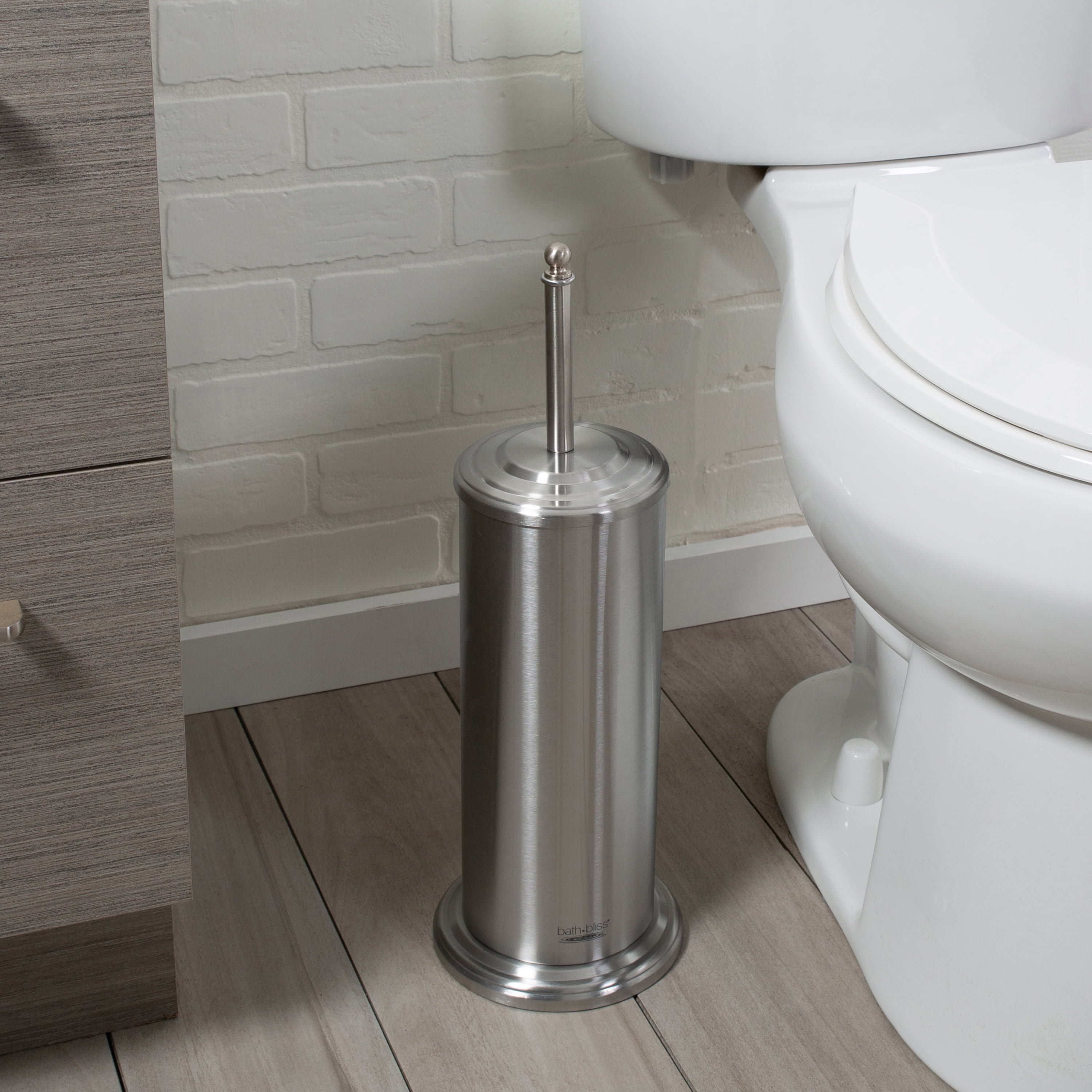 Stainless Steel Toilet Brush & Canister Set - Round