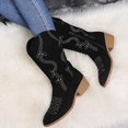 thumbnail image 6 of Women Western Cowgirl Boots, Retro Floral Embroidery Faux Suede Side Zipper Low Chunky Heel Casual Dress Boots, 6 of 6