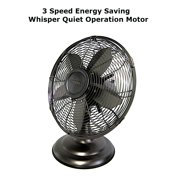 Optimus F-6212 Powerful 3 Speed 12 Portable Retro Oscillating Table Fan, Bronze