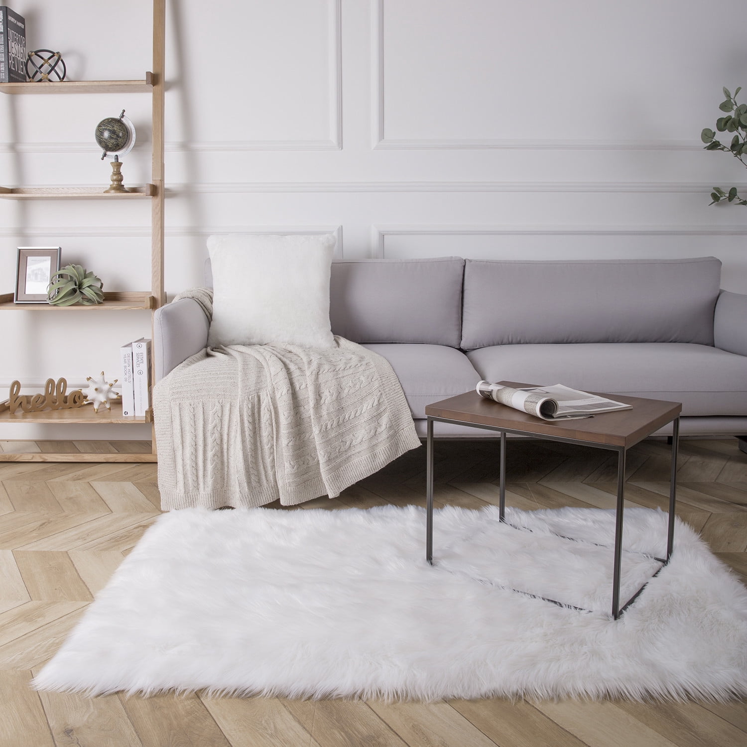 Phantoscope Deluxe Soft Faux Sheepskin Fur Collection Decorative Home Decor Modern Area Rug, White