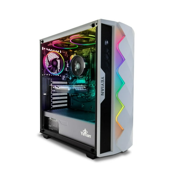Gabinete gamer Yeyian YGA-49702-FA Midi-Tower, ATX/Micro-ATX/Mini-ITX, 3 Ventiladores Instalados, Cristal Templado, 7 ranuras de expansión, USB y HD audio, Color blanco