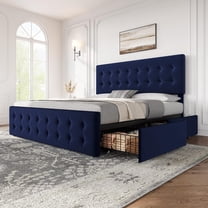 Eastvita Full/Queen/King Size Bed Frame 78" x 55.1", Upholstered Platform Bed Frame with 4 Storage Drawers, Diamond Stitched Headboard, Sturdy Wood Slats, No Box Spring Needed