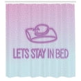 thumbnail image 3 of Saying Shower Curtain, Neon Effect Calligraphy of Lets Stay in Bed on Polka Dotted and Ombre Tones Backdrop, Fabric Bathroom Set with Hooks, 69W X 70L Inches, Multicolor, by Ambesonne, 3 of 3