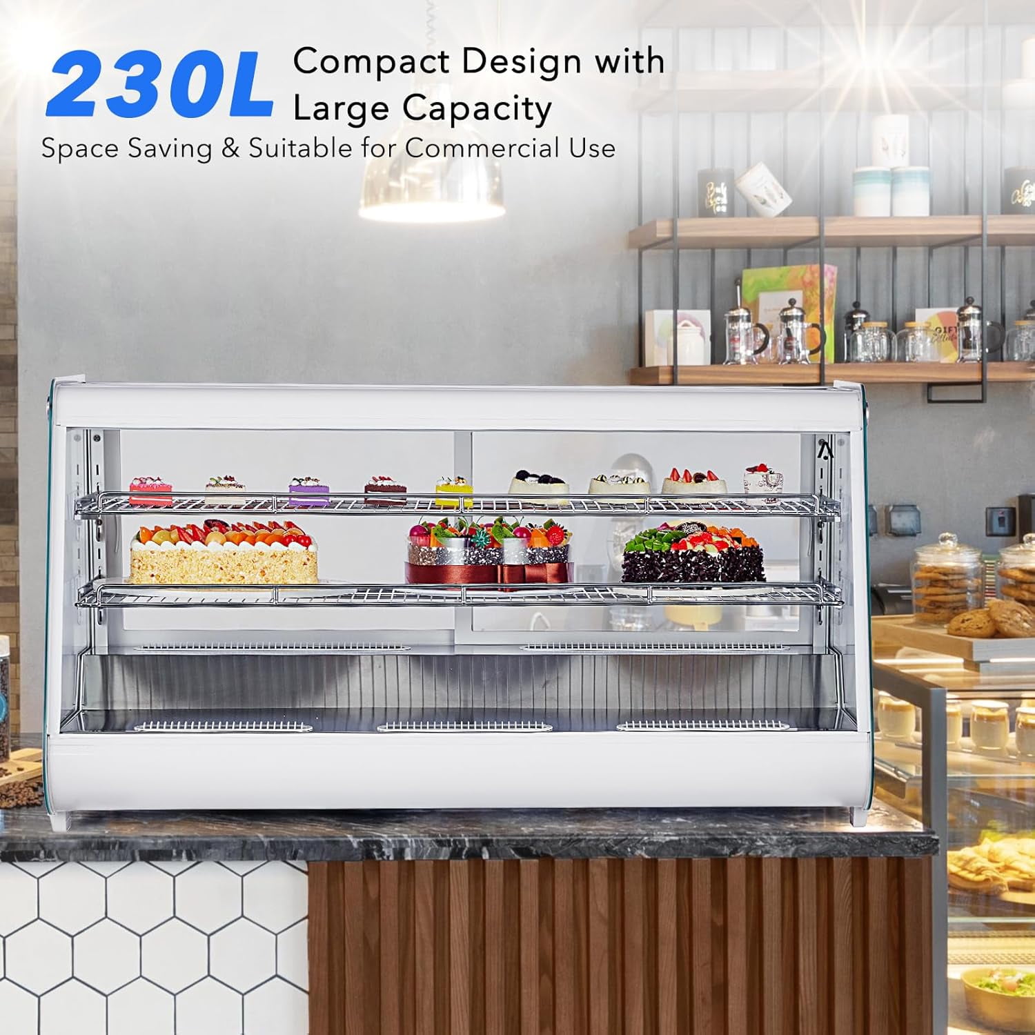 Refrigerated Display Case 8.1 Cu.Ft. Countertop Pastry Display Case Commercial Display Refrigerator w/LED display Air-cooling Automatic Defrost Rear Sliding Door