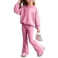 thumbnail image 2 of LIJCC Teen Girls Sweatsuit Solid 2 Piece Sweatsuits Round Collar Pullover Sweatshirts and bell-bottom trousers Sweat Set(Pink,9-10 Years), 2 of 5