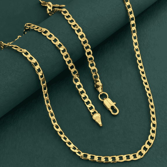 10K Gold Plated Chain Necklace 4mm 16 Inch Unisex Solid Style