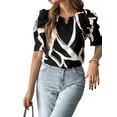 thumbnail image 3 of Women Printed Peplum Top for Women'S Flutter Sleeves Elastic V Neck Blouse Black Apricot Color S, 3 of 9