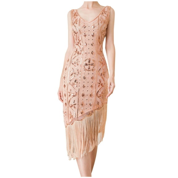 IROINNID V-Neck Sheath Dress For Women Fashion Suspender Sequin Feather Sleeveless Mini Dress Party Dress Empire Waist Dress