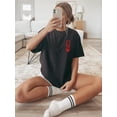 thumbnail image 1 of Camiseta con estampado de corazón de póker, manga corta, cuello redondo, informal, para verano y primavera, para mujer, para adultos, hombres, mujeres, adolescentes, jóvenes, deportiva, informal., 1 of 8