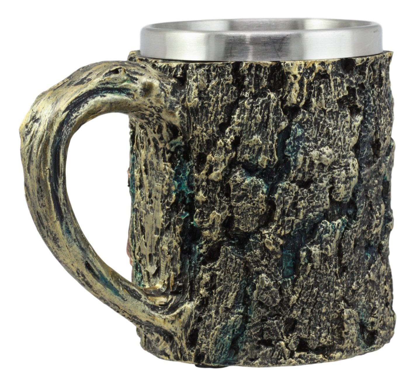 Bronzed Wildlife Majestic Bald Eagle Coffee Mug With Rustic Tree Bark Body Art 