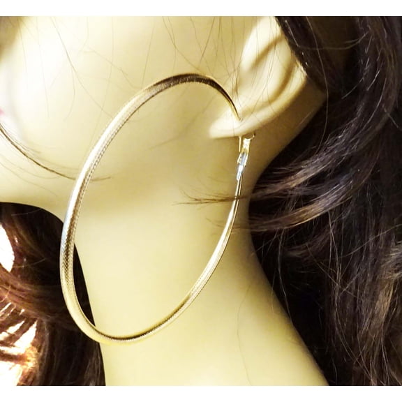 Large Shiny Gold Hoop Earrings 4 inch Textured Gold Tone Hoop Earrings