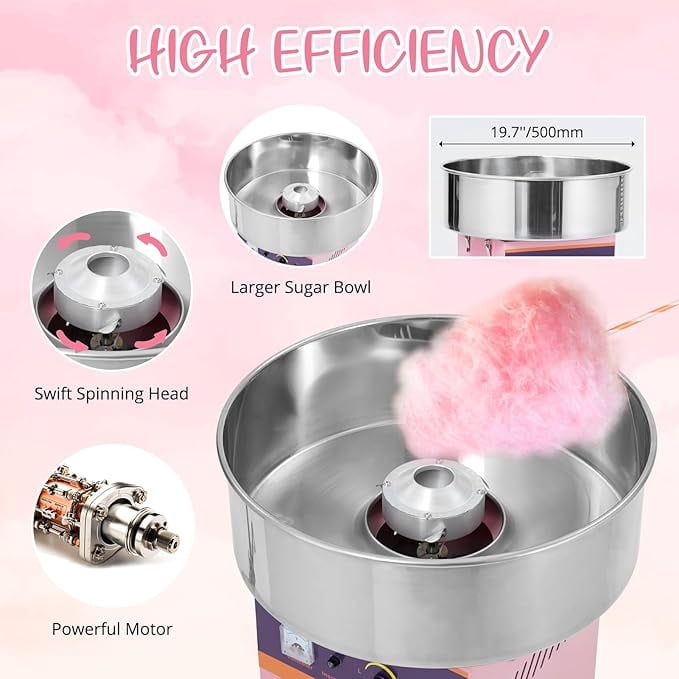 Cotton Candy Machine Commercial, 1000W Electric Cotton Candy Machine, Cotton Candy Maker with Stainless Steel Bowl, Sugar Scoop, Storage Drawer, Perfect for Family Party, Kids Birthday, Pink