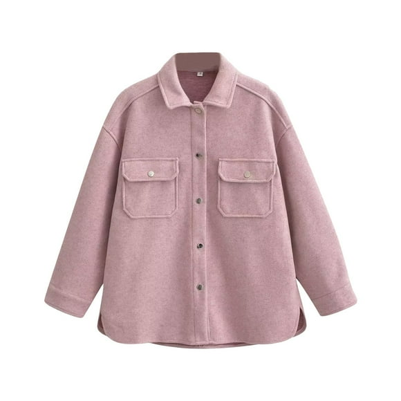 Bmisegm Ladies Casual Solid Color Fashion to p Two to ne Wool Blend Coat for Women Winter Coats for Women Pink S