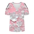 thumbnail image 5 of Cold Shoulder Tunic Tops for Women Graphic Prints V Neck Short Sleeve T-Shirts Loose Fit Summer Casual Blouses (S, Pink), 5 of 6