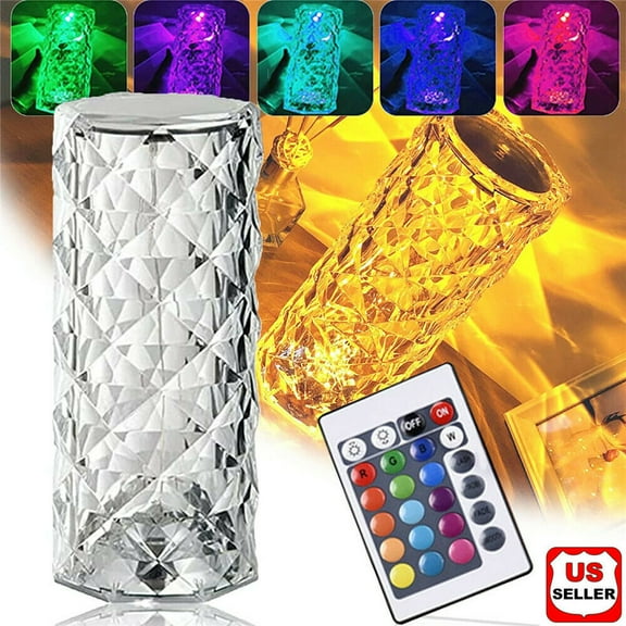 Crystal Table Lamp, 16 Dimmable Color Touch Control USB Rechargeable Cordless Acrylic Diamond Nightstand Light with Remote Control, Decorative Bedside Lamp Desk Light for Living Room Bedroom