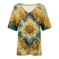 thumbnail image 4 of Teissuly Women's Casual Retro Style Casual Printed Short Sleeve Blouse V-Sleeve Blouse/Shirt, 4 of 5