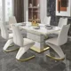 thumbnail image 2 of Juego de mesa de comedor cuadrada de mármol, 4 sillas y 6 sillas, oro moderno de lujo con muebles de comedor de restaurante de 6 plazas, 2 of 4