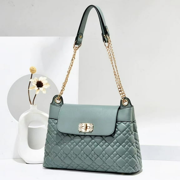 Quilted Crossbody Bags for Women Trendy Roomy Shoulder Handbags with Flap Gold Hardware Chain Purses Shoulder Bag