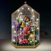 The Bradford Exchange Delicate Treasures Illuminated Monarch Butterfly Flower Garden Sculpture Inside Glass Gazebo 10-Inches