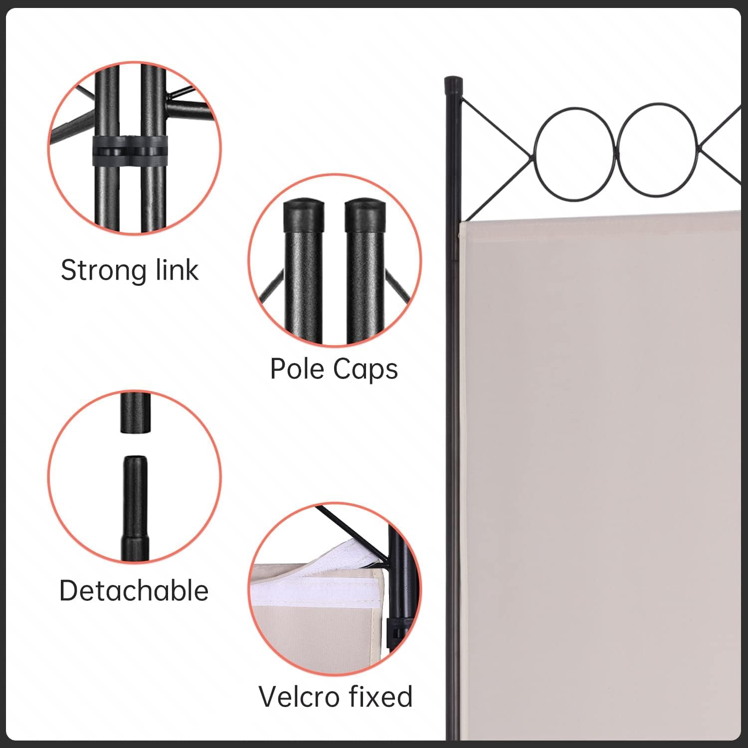 YRLLENSDAN 4 Panel Room Divider 6FT Steel Frame Screen Folding Privacy Divider Freestanding Partition for Home Office Bedroom (Tan)