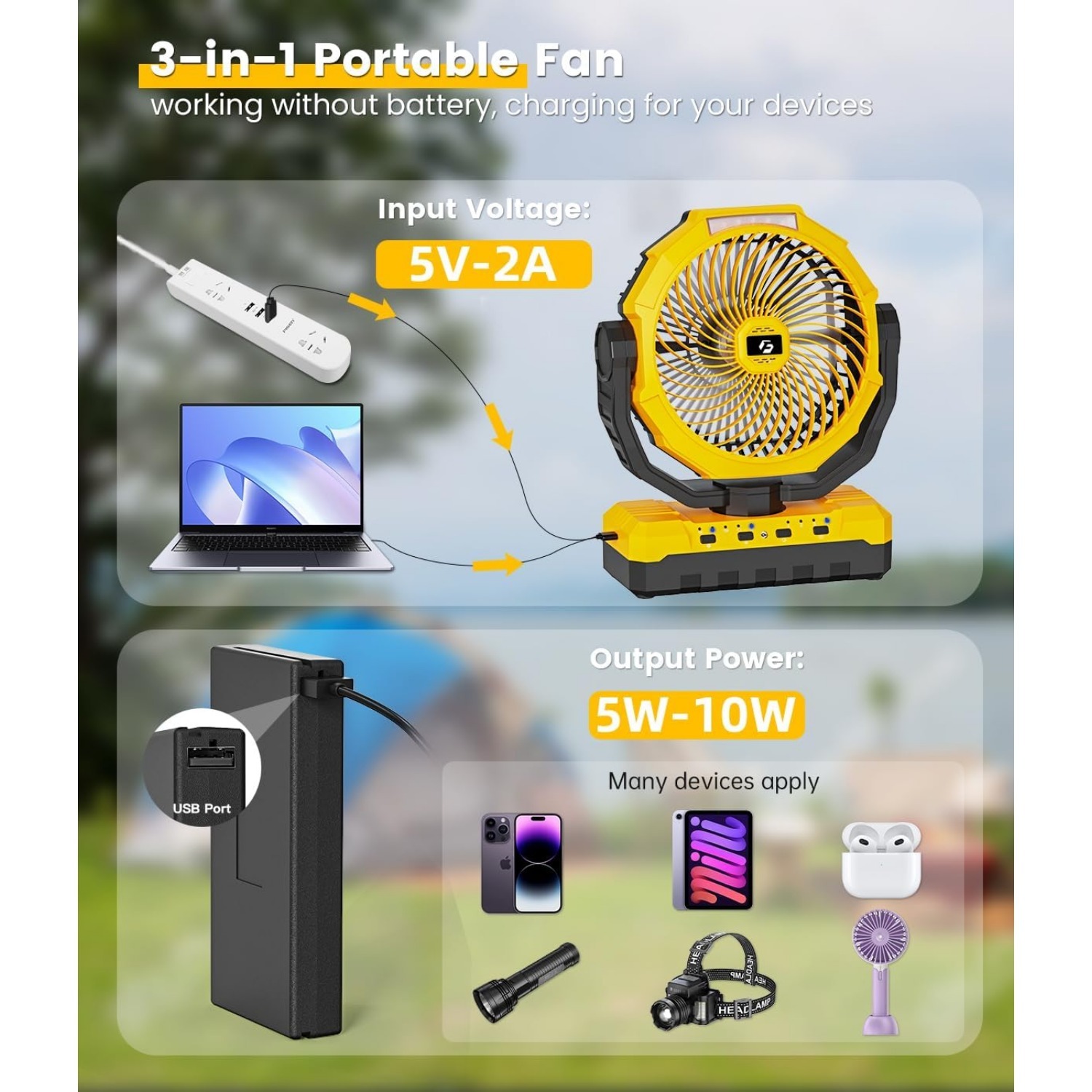 Portable Camping Tent Fan 24000mAh Rechargeable Battery Operated Desk Fan Auto Oscillating with LED Lantern and Remote Black